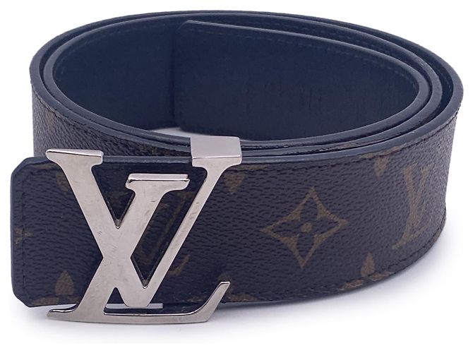 Louis Vuitton Cinto reversível com fivela prateada Monogram Canvas LV 80/32 Marrom