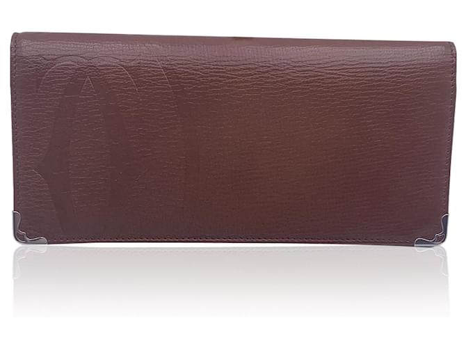 Cartier Monedero largo plegable con logo en relieve de cuero marrón Castaño  ref.1349868