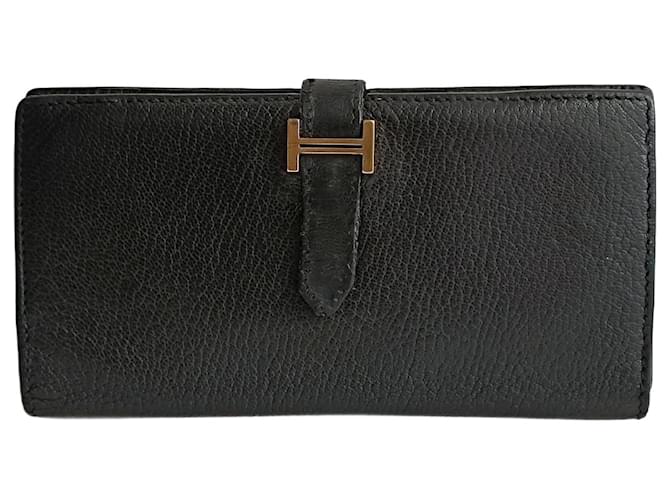 Hermès vintage Béarn Soufflet wallet in black leather  ref.1349880