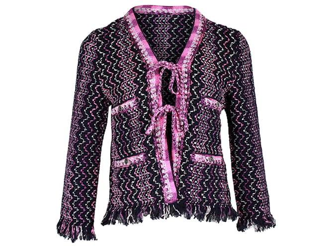 Veste à nouer en maille Chanel en laine violette  ref.1349882