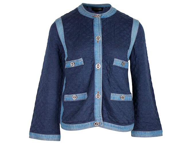 Timeless Chanel Quilted Jacket in Blue Denim  ref.1349884