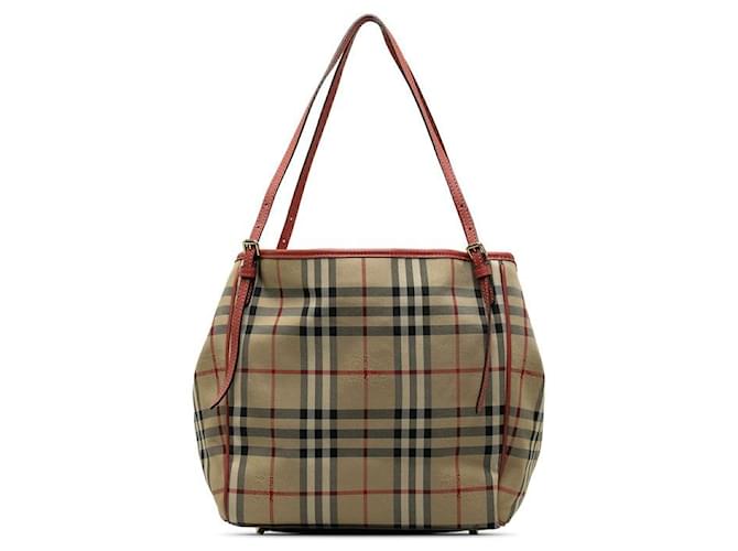 Burberry Nova Check Shadow Horse Sac cabas en cuir et toile en très bon état Beige  ref.1349926