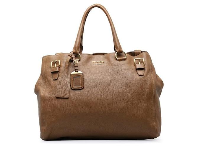 Prada Leather Tote Bag with Gold Hardware, Brown in Very Good Condition  ref.1349931