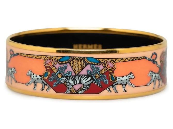 Brazalete GM de esmalte de Hermès con diseño de tigre y leopardo en excelente estado Dorado  ref.1349941