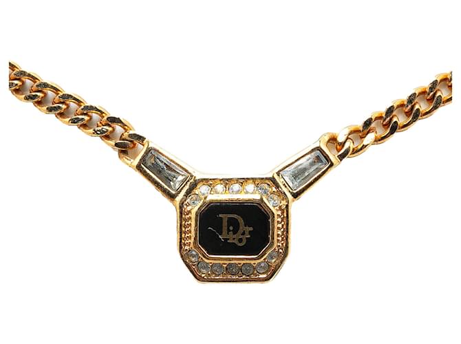 Collar con colgante de diamantes de imitación con logo dorado de Dior Metal Chapado en oro  ref.1350018