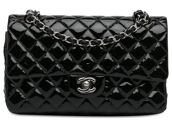 Rabat doublé classique noir moyen Chanel Cuir Cuir vernis  ref.1350062