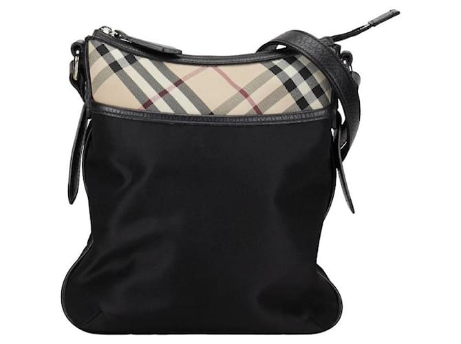 Burberry Nova Check Nylon-Leder Schultertasche in sehr gutem Zustand Schwarz Leinwand  ref.1350115