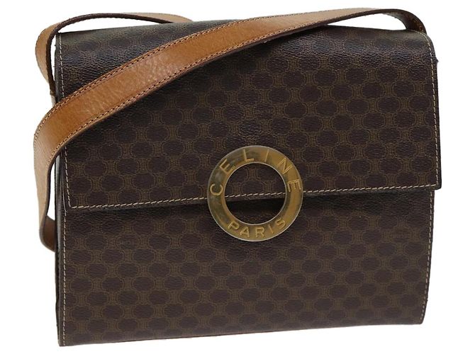 Céline CELINE Borsa a tracolla in tela macadam PVC marrone Auth 72346