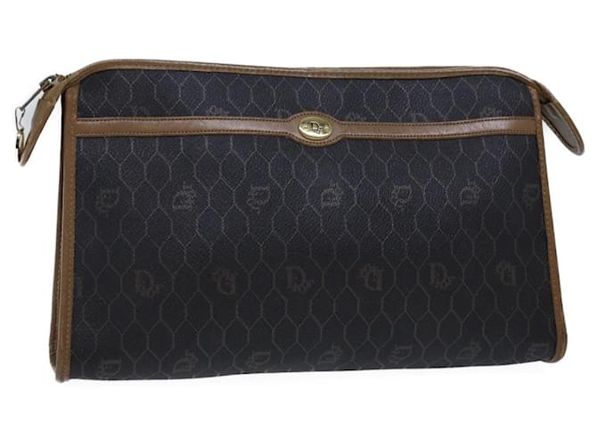 Christian Dior Honeycomb Canvas Clutch Bag PVC Leather Black Auth ac2956  ref.1350216