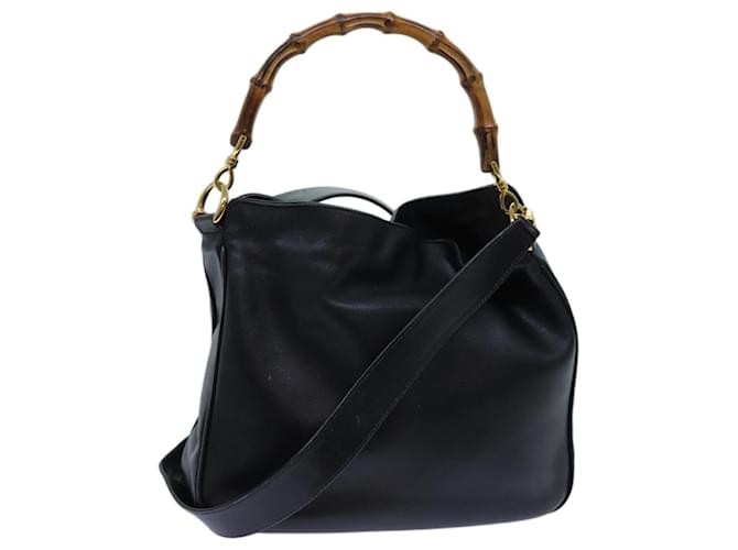 GUCCI Sac à main en bambou Cuir 2façon noir 001 2113 1638 Auth yk11916  ref.1350313