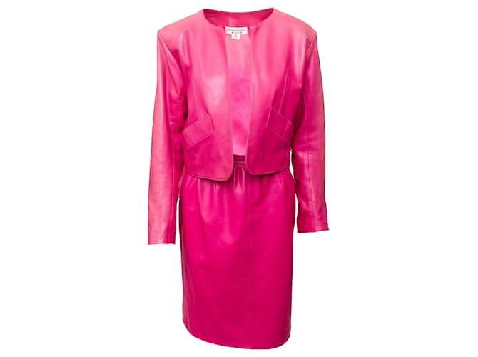 Yves Saint Laurent Leather Skirt and Jacket Set Pink  ref.1350334