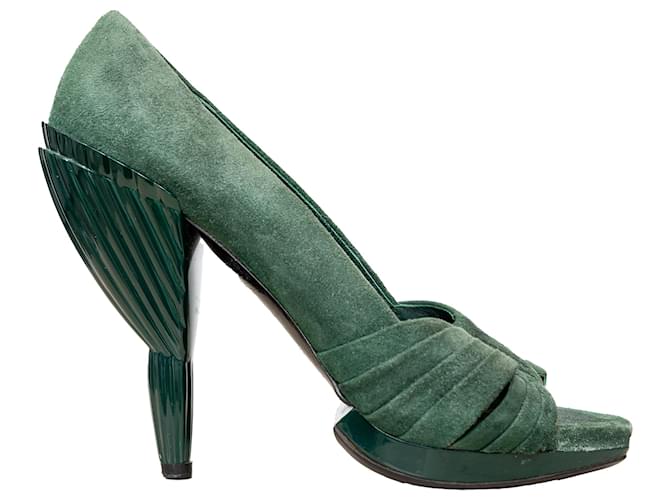 Décolleté open-toe in camoscio Miu Miu Verde Pelle  ref.1350343