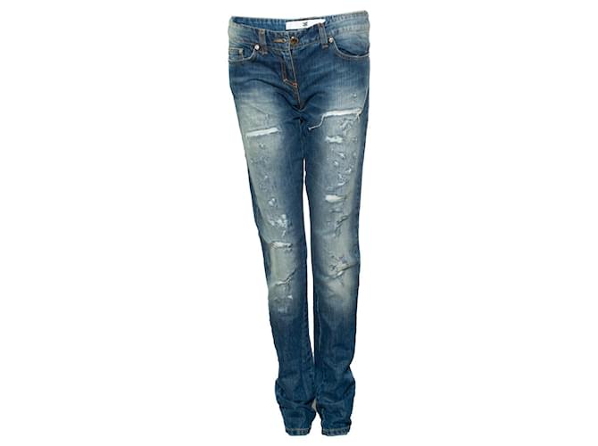 Elisabetta Franchi, calça jeans desgastada em azul Algodão  ref.1350414