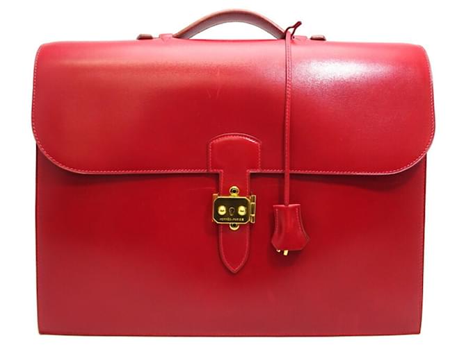 Sac à dépêches Hermès Hermes Sac a Depeche Rosso Pelle  ref.1350437