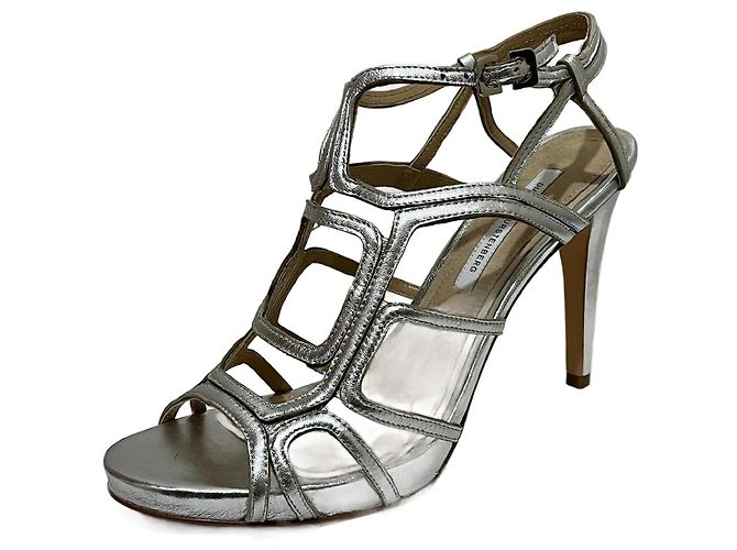 Diane Von Furstenberg DvF Jeanette silberne High-Heel-Sandalen