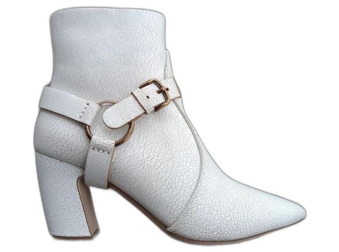 Miu Miu White Leather Ankle Boots Size 36