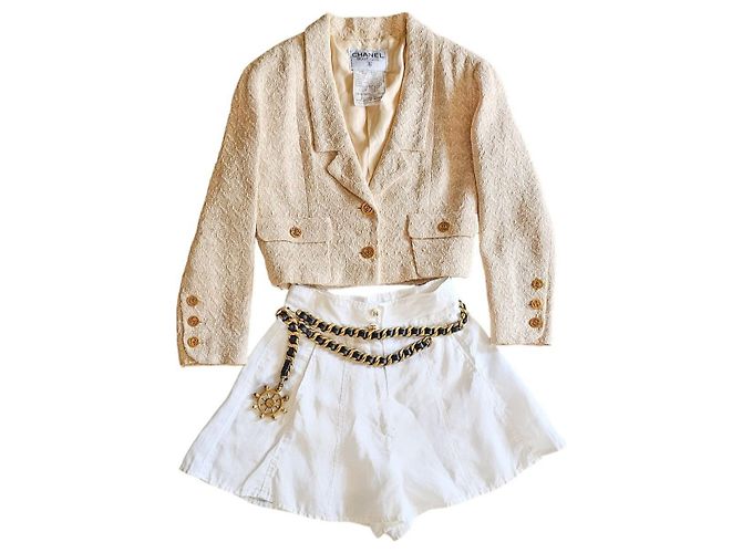 Conjunto da coleção Chanel de 1993 Branco Bege