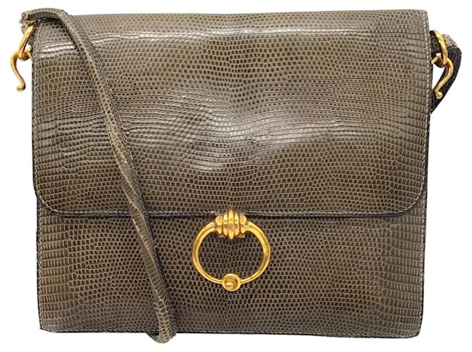 Autre Marque Hermes Vintage Olive Green Lizard Skin Leather Flap Shoulder Bag Exotic leather  ref.1350774