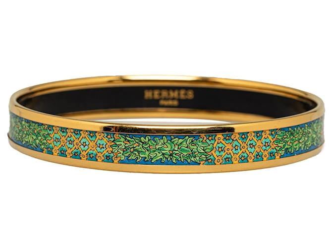 Green Hermès Narrow Enamel Bangle Costume Bracelet Metal  ref.1350799