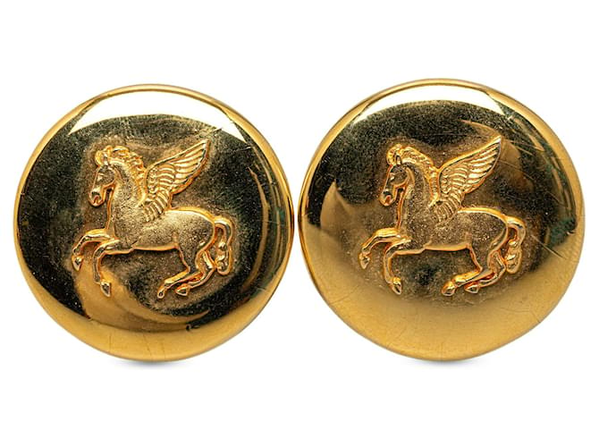 Clipe Hermès Pegasus dourado em brincos Banhado a ouro  ref.1350834