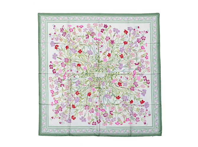 White Hermès Œillets Sauvages et Autres Caryophyllées Silk Scarf Scarves  ref.1350842