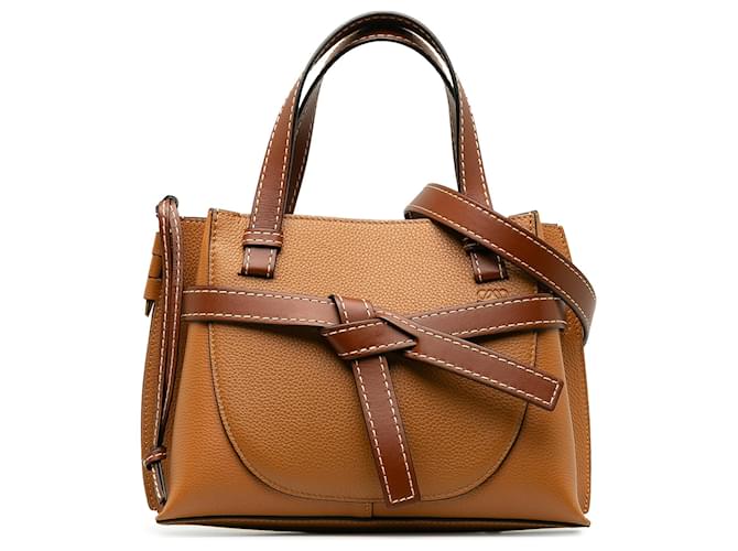 Bolso satchel LOEWE Mini Gate con asa superior marrón Castaño Cuero  ref.1350845