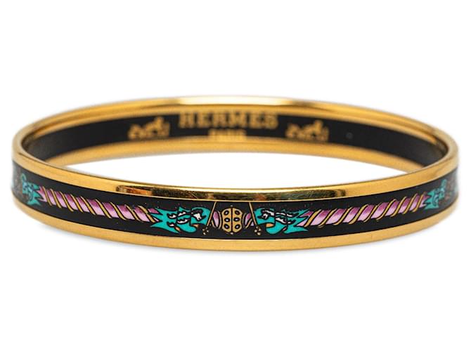 Black Hermès Enamel Narrow Bangle Costume Bracelet Metal  ref.1350853