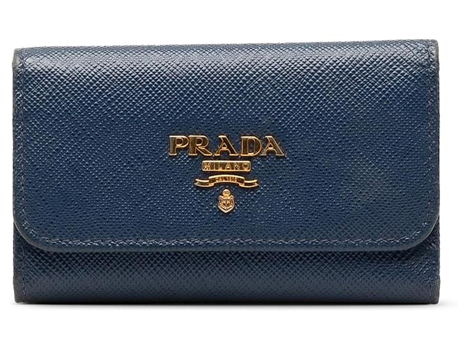 Porta-chaves Prada Saffiano Azul Couro  ref.1350855