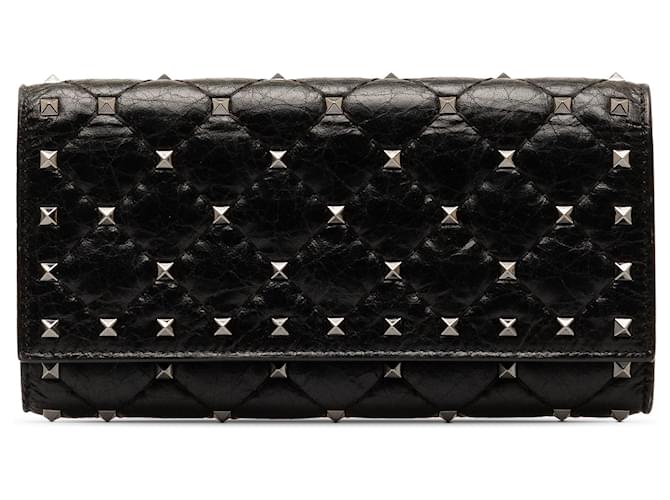 Black Valentino Rockstud Spike Leather Wallet  ref.1350929