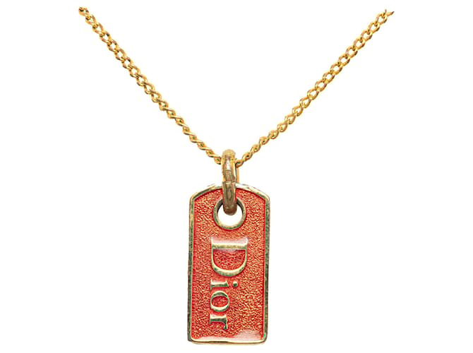 Gold Dior Logo Plate Pendant Necklace Golden Metal  ref.1350934