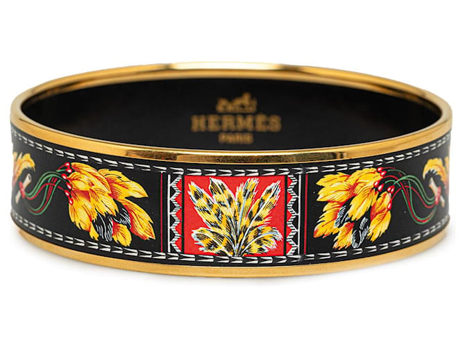 Hermès Pulseira de fantasia preta Hermes larga esmaltada Preto Metal  ref.1350941