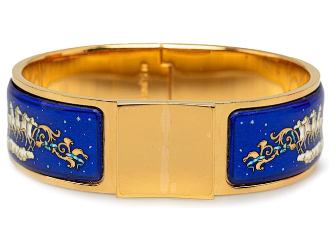 Bracelet à charnière Locquet en émail large bleu Hermès Métal  ref.1350942