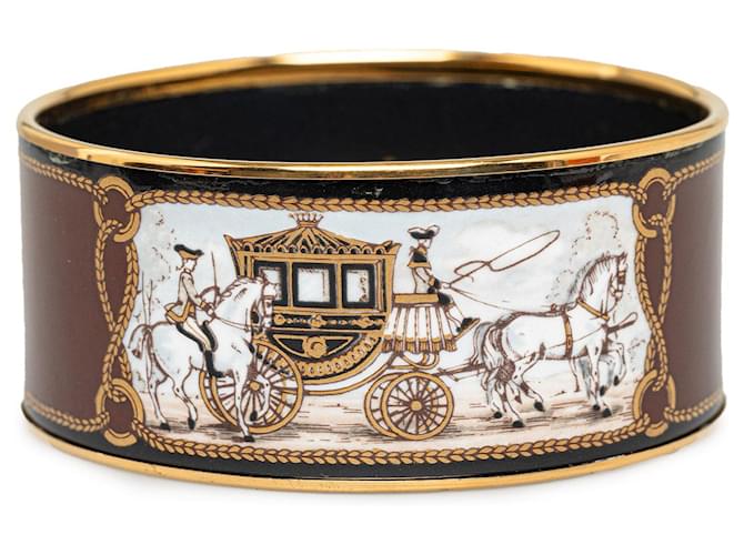 Pulseira de fantasia com pulseira esmaltada extra larga Hermès marrom Metal  ref.1350944