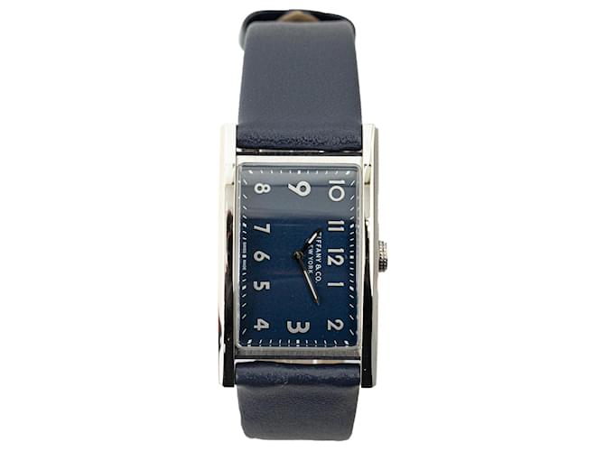 Tiffany & Co Silver Tiffany Quartz Stainless Steel East West Watch Silvery Leather  ref.1351025
