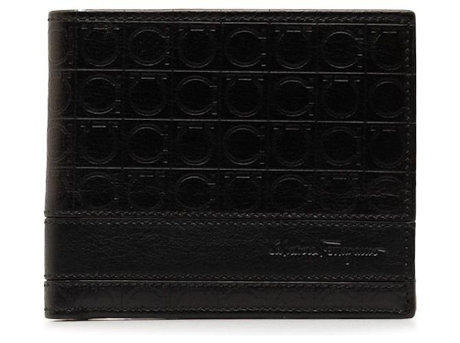 Salvatore Ferragamo Black Ferragamo Gancini Embossed Leather Bifold Wallet  ref.1351035