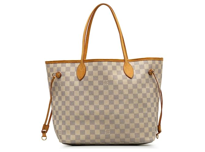 Sac cabas beige Louis Vuitton Damier Azur Neverfull MM Cuir  ref.1351058