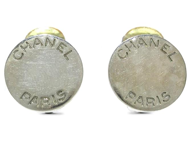 Silver Chanel Round Logo Clip On Earrings Silvery  ref.1351089