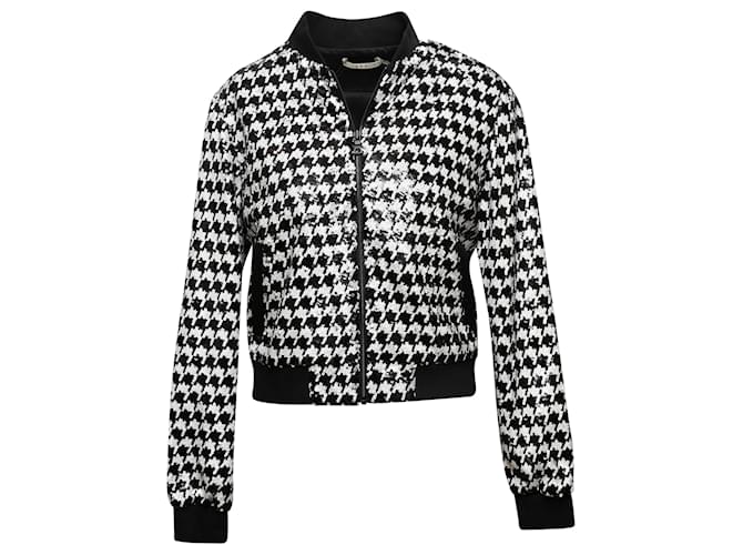 Black & White Alice + Olivia Sequined Houndstooth Jacket Size US S Synthetic  ref.1351092