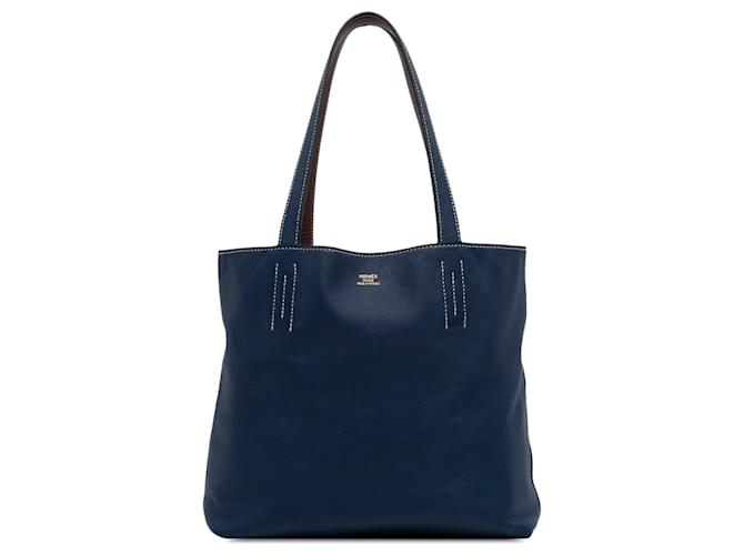 Blue Hermès Clemence Double Sens 36 Tote Bag Leather  ref.1351153