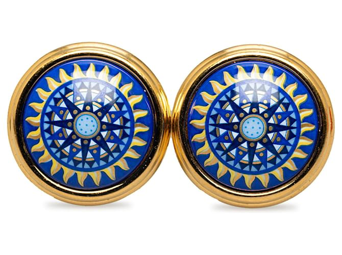 Boucles d'oreilles clip en émail bleu Hermès Métal  ref.1351176