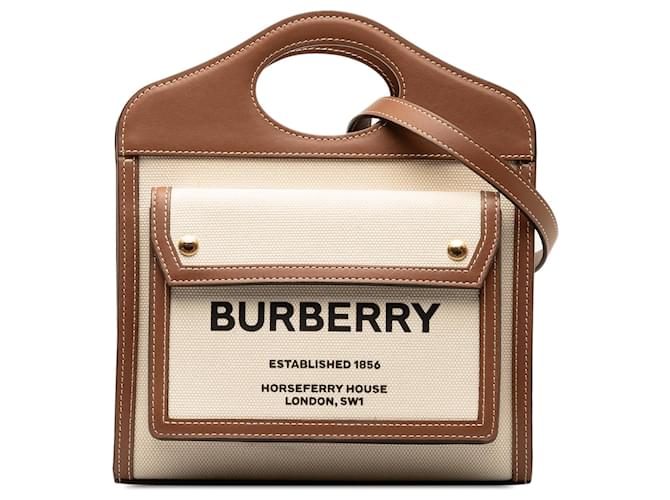 Beige Burberry Mini Canvas Pocket Bag Satchel Leather  ref.1351177