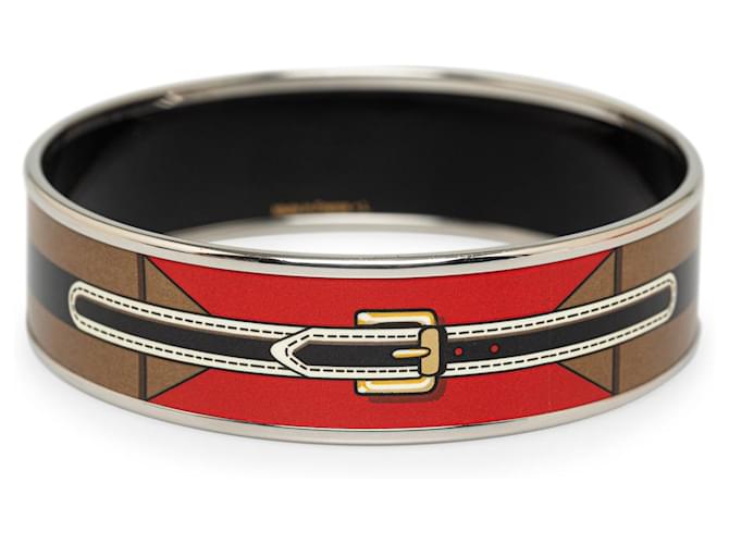 Hermès Pulsera de disfraz con brazalete ancho de esmalte rojo de Hermes Roja Metal  ref.1351186