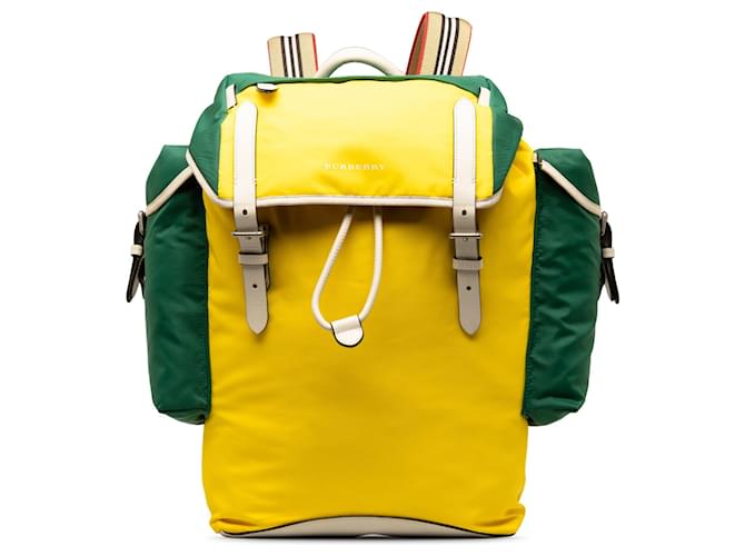 Yellow Burberry Colorblock Nylon Drawstring Backpack Cloth  ref.1351208