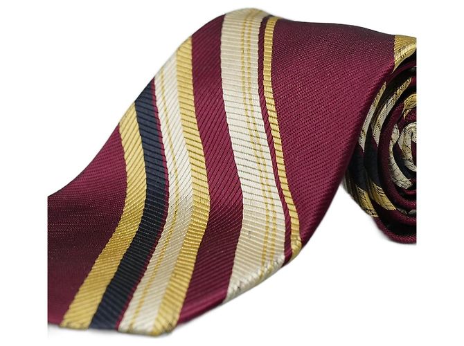 Dior Corbata Granate a Rayas Amarillas y Negras Rosso