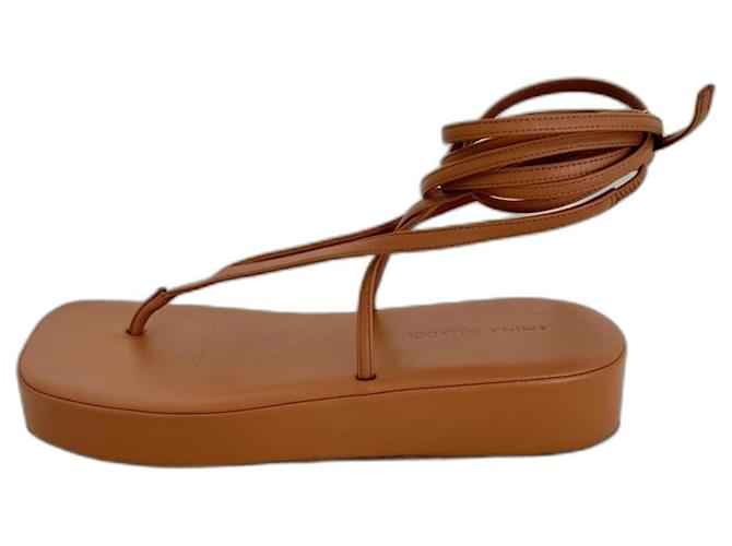 Amina Muaddi Jamie sandals Camel Leather  ref.1351314