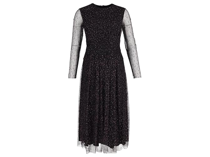 Escada Sheer Sleeve Midi Dress in Black Polyester   ref.1351592