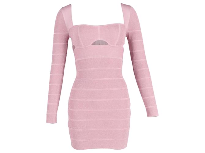 Herve Leger Mini-robe découpée à manches longues en polyester rose  ref.1351606