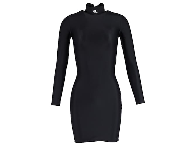Balenciaga Logo Mock-Neck Mini Dress in Black Nylon ref