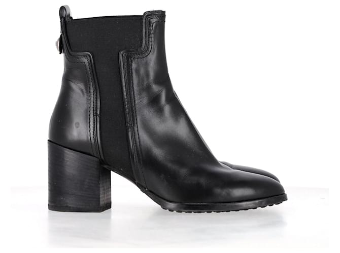 Tod's Block Heel Ankle Boots in Black Leather  ref.1351620