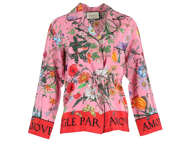 Camisa de pijama Gucci Flora Snake en seda rosa  ref.1351623